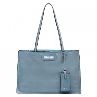 Prada Etiquette Tote Bag In Blue Calf Leather