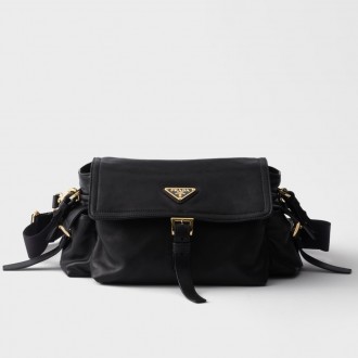 Prada Explore Medium Flap Bag in Black Nappa Lambskin