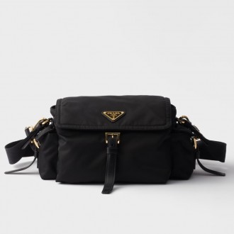 Prada Explore Medium Flap Shoulder Bag in Black Re-Nylon