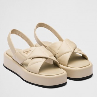 Prada Flatform Sandals In Beige Quilted Nappa Leather Prada Flatform Sandals In Beige Quilted Nappa Leather