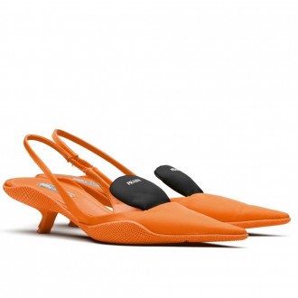 Prada Gabardine Slingback Pumps In Orange Nylon Prada Gabardine Slingback Pumps In Orange Nylon