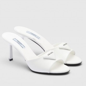 Prada Heeled Sandals 75mm in White Brushed Leather Prada Heeled Sandals 75mm in White Brushed Leather