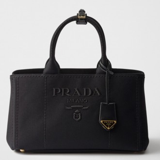 Prada Jardiniere Large Tote Bag in Black Cotton Canvas