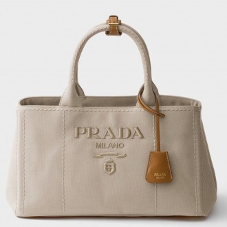 Prada Jardiniere Large Tote Bag in Natural Cotton Canvas