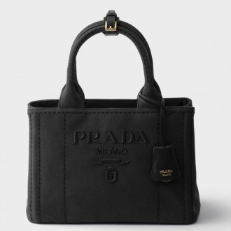 Prada Jardiniere Small Tote Bag in Black Cotton Canvas