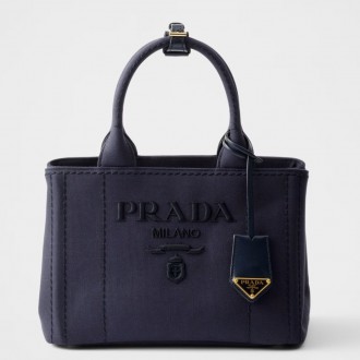 Prada Jardiniere Small Tote Bag in Blue Cotton Canvas