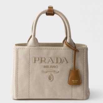 Prada Jardiniere Small Tote Bag in Natural Cotton Canvas