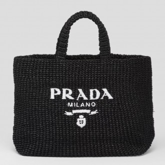 Prada Large Crochet Tote Bag in Black Raffia-effect Yarn Prada Large Crochet Tote Bag in Black Raffia-effect Yarn
