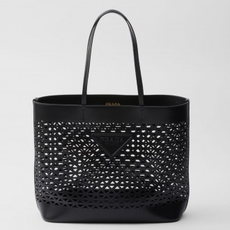 Prada Large Tote Bag in Black Perforated Leather