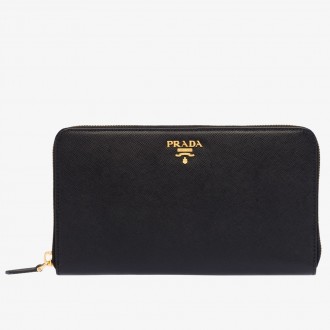 Prada Large Zipped Wallet In Black Saffiano Leather Prada Large Zipped Wallet In Black Saffiano Leather