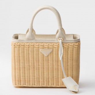 Prada Medium Blend Tote Bag in Wicker and Linen Prada Medium Blend Tote Bag in Wicker and Linen