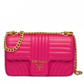 Prada Medium Diagramme Flap Bag In Rose Red Calfskin Prada Medium Diagramme Flap Bag In Rose Red Calfskin