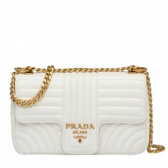 Prada Medium Diagramme Flap Bag In White Calfskin Prada Medium Diagramme Flap Bag In White Calfskin