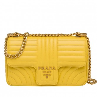 Prada Medium Diagramme Flap Bag In Yellow Calfskin Prada Medium Diagramme Flap Bag In Yellow Calfskin