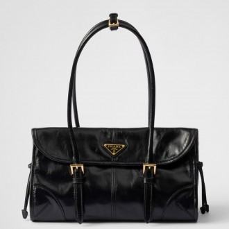 Prada Medium Shoulder Bag with Flap in Black Calfskin Prada Medium Shoulder Bag with Flap in Black Calfskin
