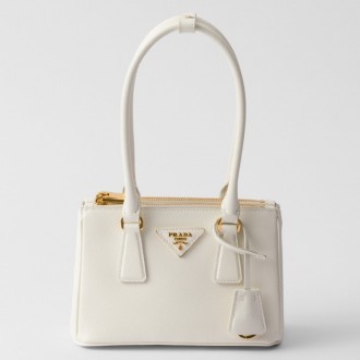 Prada Mini Galleria Shoulder Bag in White Saffiano Leather