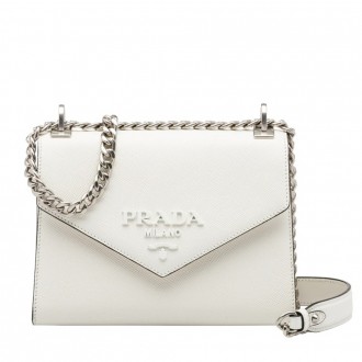 Prada Monochrome Flap Bag In White Saffiano Leather Prada Monochrome Flap Bag In White Saffiano Leather