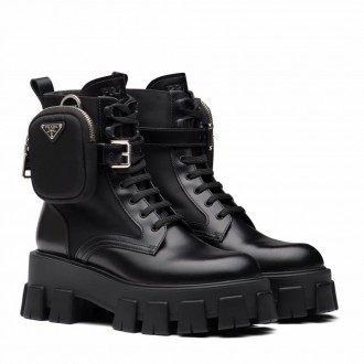 Prada Monolith Boots in Black Leather and Nylon Fabric Prada Monolith Boots in Black Leather and Nylon Fabric