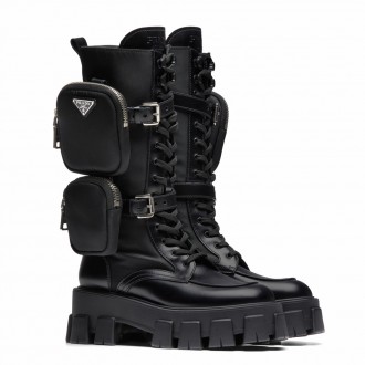 Prada Monolith Boots in Noir Leather and Nylon Fabric Prada Monolith Boots in Noir Leather and Nylon Fabric