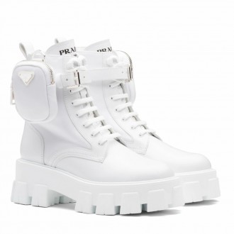 Prada Monolith Boots in White Leather and Nylon Fabric Prada Monolith Boots in White Leather and Nylon Fabric