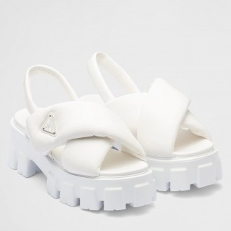 Prada Monolith Padded Sandals In White Nappa Leather Prada Monolith Padded Sandals In White Nappa Leather