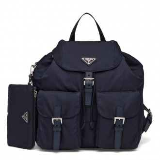 Prada Navy Blue Nylon Backpack With Clutch Prada Navy Blue Nylon Backpack With Clutch
