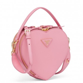Prada Odette Heart Bag In Pink Saffiano Leather Prada Odette Heart Bag In Pink Saffiano Leather
