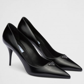 Prada Pumps 85mm In Black Brushed Leather Prada Pumps 85mm In Black Brushed Leather