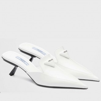 Prada Sabots Mules In White Brushed Leather Prada Sabots Mules In White Brushed Leather