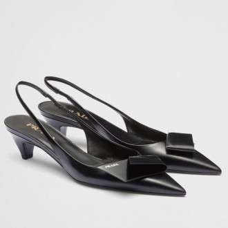 Prada Slingback Pumps 45mm in Black Brushed Leather Prada Slingback Pumps 45mm in Black Brushed Leather