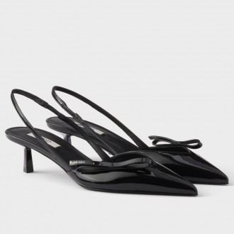 Prada Slingback Pumps 45mm in Black Patent Leather Prada Slingback Pumps 45mm in Black Patent Leather