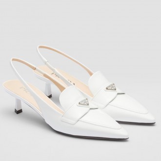 Prada Slingback Pumps 45mm in White Patent Calfskin Prada Slingback Pumps 45mm in White Patent Calfskin
