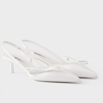Prada Slingback Pumps 45mm in White Patent Leather Prada Slingback Pumps 45mm in White Patent Leather