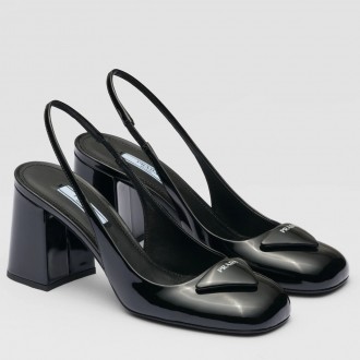 Prada Slingbacks Pumps 75mm In Black Patent Leather Prada Slingbacks Pumps 75mm In Black Patent Leather