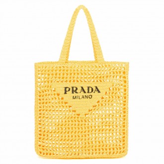 Prada Small Tote Bag In Yellow Woven Raffia Prada Small Tote Bag In Yellow Woven Raffia