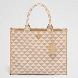 Prada Symbole Large Bag in Beige and White Jacquard Fabric Prada Symbole Large Bag in Beige and White Jacquard Fabric