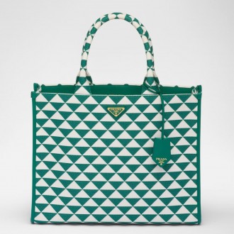 Prada Symbole Large Bag in Green and White Jacquard Fabric Prada Symbole Large Bag in Green and White Jacquard Fabric