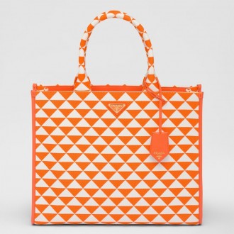 Prada Symbole Large Bag in Orange and White Jacquard Fabric Prada Symbole Large Bag in Orange and White Jacquard Fabric