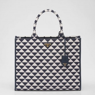 Prada Symbole Large Bag In White/Blue Jjacquard Fabric Prada Symbole Large Bag In White/Blue Jjacquard Fabric