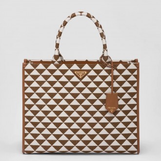 Prada Symbole Large Bag In White/Brown Jjacquard Fabric Prada Symbole Large Bag In White/Brown Jjacquard Fabric