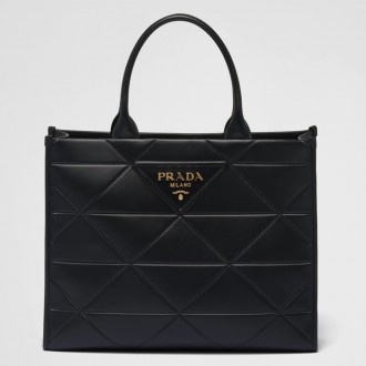 Prada Symbole Large Bag with Topstitching in Black Leather Prada Symbole Large Bag with Topstitching in Black Leather