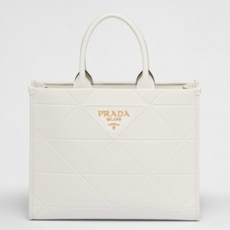 Prada Symbole Medium Bag with Topstitching in White Leather Prada Symbole Medium Bag with Topstitching in White Leather