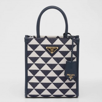 Prada Symbole Micro Bag In White/Blue Jjacquard Fabric Prada Symbole Micro Bag In White/Blue Jjacquard Fabric