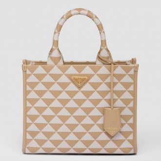 Prada Symbole Small Bag in Beige and White Jacquard Fabric Prada Symbole Small Bag in Beige and White Jacquard Fabric