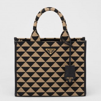 Prada Symbole Small Bag In Black/Beige Jjacquard Fabric Prada Symbole Small Bag In Black/Beige Jjacquard Fabric
