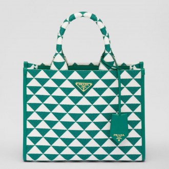 Prada Symbole Small Bag in Green and White Jacquard Fabric Prada Symbole Small Bag in Green and White Jacquard Fabric