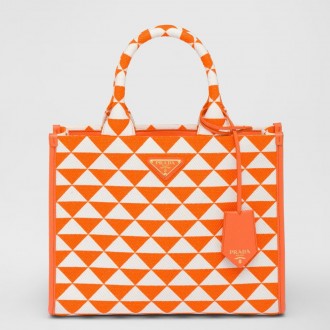 Prada Symbole Small Bag in Orange and White Jacquard Fabric Prada Symbole Small Bag in Orange and White Jacquard Fabric