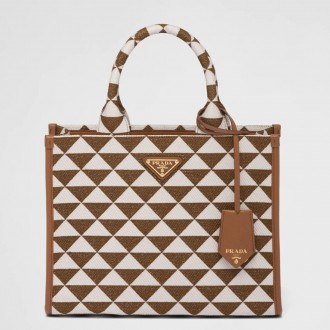 Prada Symbole Small Bag In White/Brown Jjacquard Fabric Prada Symbole Small Bag In White/Brown Jjacquard Fabric