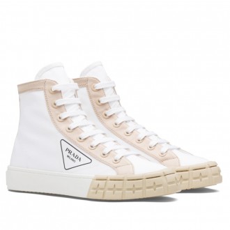 Prada White/Beige Gabardine High-top Sneakers Prada White/Beige Gabardine High-top Sneakers