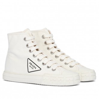 Prada White Cotton Canvas High-top Sneakers Prada White Cotton Canvas High-top Sneakers